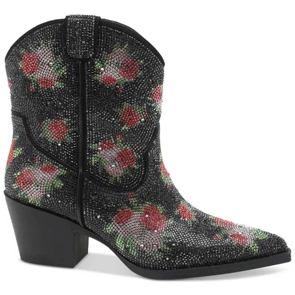 Wild Pair Lacey Floral Rhinestone Western Booties Black Size 7 & 10 , NEW - Picture 10 of 11